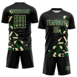Custom Black Green-Cream Geometric Grid Gradient Sublimation Soccer Uniform Jersey