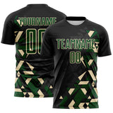 Custom Black Green-Cream Geometric Grid Gradient Sublimation Soccer Uniform Jersey