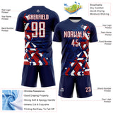 Custom Navy White US Navy Blue-Red Geometric Grid Gradient Sublimation Soccer Uniform Jersey