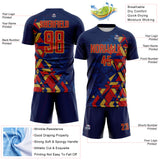 Custom Navy Red US Navy Blue-Old Gold Geometric Grid Gradient Sublimation Soccer Uniform Jersey