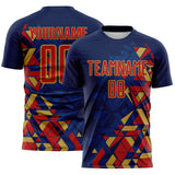 Custom Navy Red US Navy Blue-Old Gold Geometric Grid Gradient Sublimation Soccer Uniform Jersey