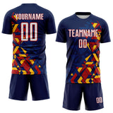 Custom Navy White US Navy Blue Red-Gold Geometric Grid Gradient Sublimation Soccer Uniform Jersey