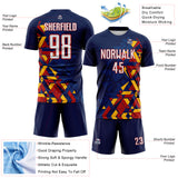 Custom Navy White US Navy Blue Red-Gold Geometric Grid Gradient Sublimation Soccer Uniform Jersey
