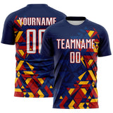 Custom Navy White US Navy Blue Red-Gold Geometric Grid Gradient Sublimation Soccer Uniform Jersey