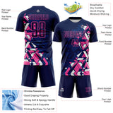 Custom Navy US Navy Blue Pink-White Geometric Grid Gradient Sublimation Soccer Uniform Jersey
