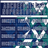Custom Navy US Navy Blue Teal-White Geometric Grid Gradient Sublimation Soccer Uniform Jersey