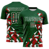 Custom Green Red-White Geometric Grid Gradient Sublimation Soccer Uniform Jersey