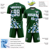 Custom Green White-Light Blue Geometric Grid Gradient Sublimation Soccer Uniform Jersey