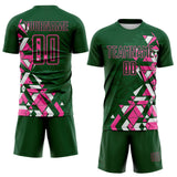 Custom Green Pink-White Geometric Grid Gradient Sublimation Soccer Uniform Jersey