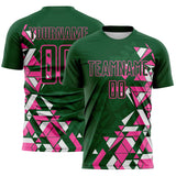 Custom Green Pink-White Geometric Grid Gradient Sublimation Soccer Uniform Jersey