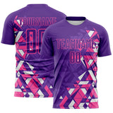 Custom Purple Pink-White Geometric Grid Gradient Sublimation Soccer Uniform Jersey