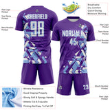 Custom Purple White-Light Blue Geometric Grid Gradient Sublimation Soccer Uniform Jersey