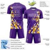 Custom Purple Yellow-White Geometric Grid Gradient Sublimation Soccer Uniform Jersey