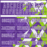Custom Purple Neon Green-White Geometric Grid Gradient Sublimation Soccer Uniform Jersey