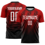 Custom Black White-Red Spiked Sharp Lines Gradient Sublimation Soccer Uniform Jersey