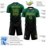 Custom Black Kelly Green-Gold Spiked Sharp Lines Gradient Sublimation Soccer Uniform Jersey