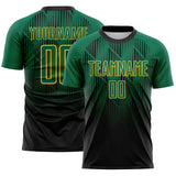 Custom Black Kelly Green-Gold Spiked Sharp Lines Gradient Sublimation Soccer Uniform Jersey
