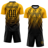 Custom Black-Gold Spiked Sharp Lines Gradient Sublimation Soccer Uniform Jersey