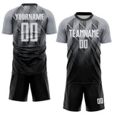 Custom Black White-Gray Spiked Sharp Lines Gradient Sublimation Soccer Uniform Jersey