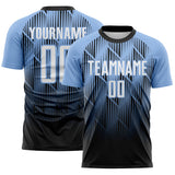 Custom Black White-Light Blue Spiked Sharp Lines Gradient Sublimation Soccer Uniform Jersey