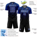 Custom Black Royal-White Spiked Sharp Lines Gradient Sublimation Soccer Uniform Jersey