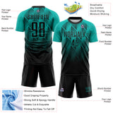 Custom Black-Aqua Spiked Sharp Lines Gradient Sublimation Soccer Uniform Jersey
