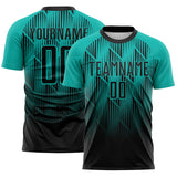 Custom Black-Aqua Spiked Sharp Lines Gradient Sublimation Soccer Uniform Jersey