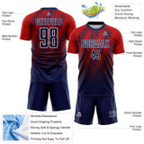 Custom Navy Red-White Spiked Sharp Lines Gradient Sublimation Soccer Uniform Jersey