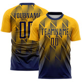 Custom Navy-Gold Spiked Sharp Lines Gradient Sublimation Soccer Uniform Jersey