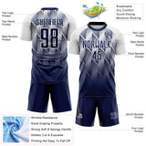 Custom Navy-White Spiked Sharp Lines Gradient Sublimation Soccer Uniform Jersey