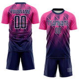 Custom Navy Pink-White Spiked Sharp Lines Gradient Sublimation Soccer Uniform Jersey