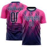 Custom Navy Pink-White Spiked Sharp Lines Gradient Sublimation Soccer Uniform Jersey