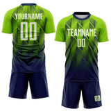 Custom Navy White-Neon Green Spiked Sharp Lines Gradient Sublimation Soccer Uniform Jersey