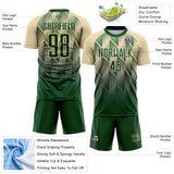 Custom Green-Cream Spiked Sharp Lines Gradient Sublimation Soccer Uniform Jersey