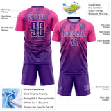 Custom Purple Pink-White Spiked Sharp Lines Gradient Sublimation Soccer Uniform Jersey