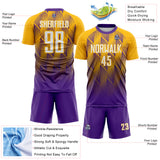 Custom Purple White-Gold Spiked Sharp Lines Gradient Sublimation Soccer Uniform Jersey