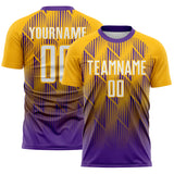 Custom Purple White-Gold Spiked Sharp Lines Gradient Sublimation Soccer Uniform Jersey