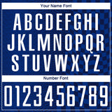 Custom Royal White-Navy Geometric Patchwork Asymmetry Checkered Zigzag Lines Sublimation Soccer Uniform Jersey