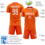 Custom Orange-White Geometric Patchwork Asymmetry Checkered Zigzag Lines Sublimation Soccer Uniform Jersey
