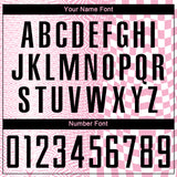Custom Light Pink Black-White Geometric Patchwork Asymmetry Checkered Zigzag Lines Sublimation Soccer Uniform Jersey