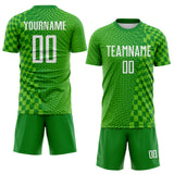 Custom Grass Green White-Aurora Green Geometric Patchwork Asymmetry Checkered Zigzag Lines Sublimation Soccer Uniform Jersey