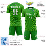 Custom Grass Green White-Aurora Green Geometric Patchwork Asymmetry Checkered Zigzag Lines Sublimation Soccer Uniform Jersey