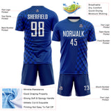 Custom US Navy Blue-White Geometric Patchwork Asymmetry Checkered Zigzag Lines Sublimation Soccer Uniform Jersey
