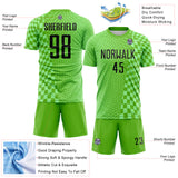 Custom Aurora Green Black-Pea Green Geometric Patchwork Asymmetry Checkered Zigzag Lines Sublimation Soccer Uniform Jersey