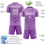 Custom Medium Purple White-Light Purple Geometric Patchwork Asymmetry Checkered Zigzag Lines Sublimation Soccer Uniform Jersey