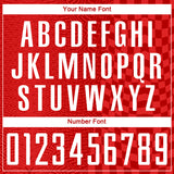 Custom Red-White Geometric Patchwork Asymmetry Checkered Zigzag Lines Sublimation Soccer Uniform Jersey