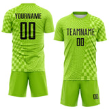 Custom Neon Green-Black Geometric Patchwork Asymmetry Checkered Zigzag Lines Sublimation Soccer Uniform Jersey