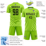 Custom Neon Green-Black Geometric Patchwork Asymmetry Checkered Zigzag Lines Sublimation Soccer Uniform Jersey