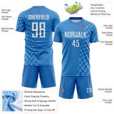 Custom Blue-White Geometric Patchwork Asymmetry Checkered Zigzag Lines Sublimation Soccer Uniform Jersey