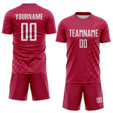 Custom Burgundy-White Geometric Patchwork Asymmetry Checkered Zigzag Lines Sublimation Soccer Uniform Jersey